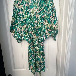 Green and Pink Patterned Kimono Dress